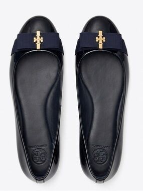 Tory Burch Claire Black Patent Leather Bow Flats - Size 9.5M